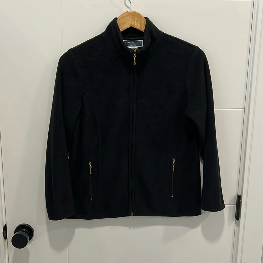 Karen Scott black fleece zip  up size small